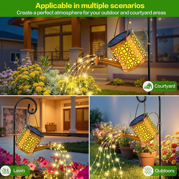 Solar Watering Can Lights Waterproof Outdoor Decorative Garden Decor | Solar Lights Metal Hanging Lights for Outside Patio Pathway Yard Christmas Birthday Gardening Gifts