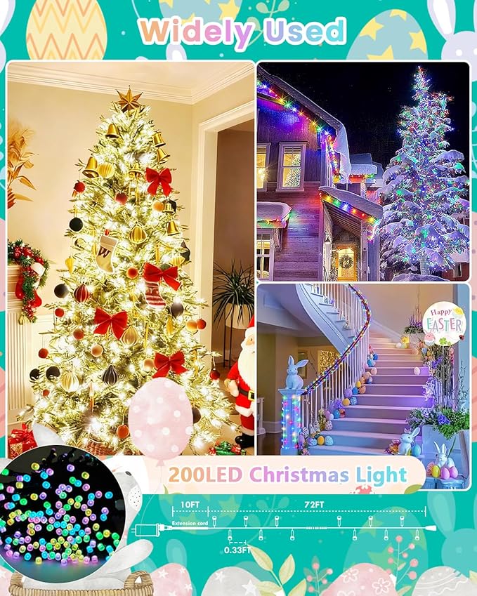 2026 New Smart Color Changing Easter String Lights | 82FT 200LED App Control RGB LED Pastel Lights with Remote & Timer, Waterproof Twinkle Easter Lights for Easter Decorations Indoor Outdoor Party