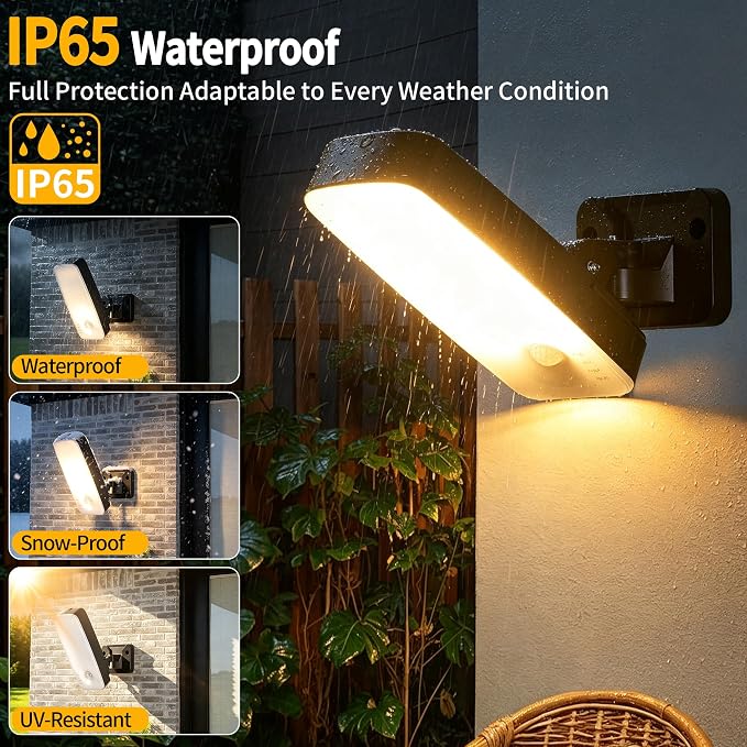 Motion Sensor Outdoor Lights with Remote 10000mAh Rechargeable Battery IP65 | 3 Modes with Red Alert 3000K/4000K/6500K Dimmable Waterproof Outdoor Security Led Light for Backyard Garage Porch, 1 Pack