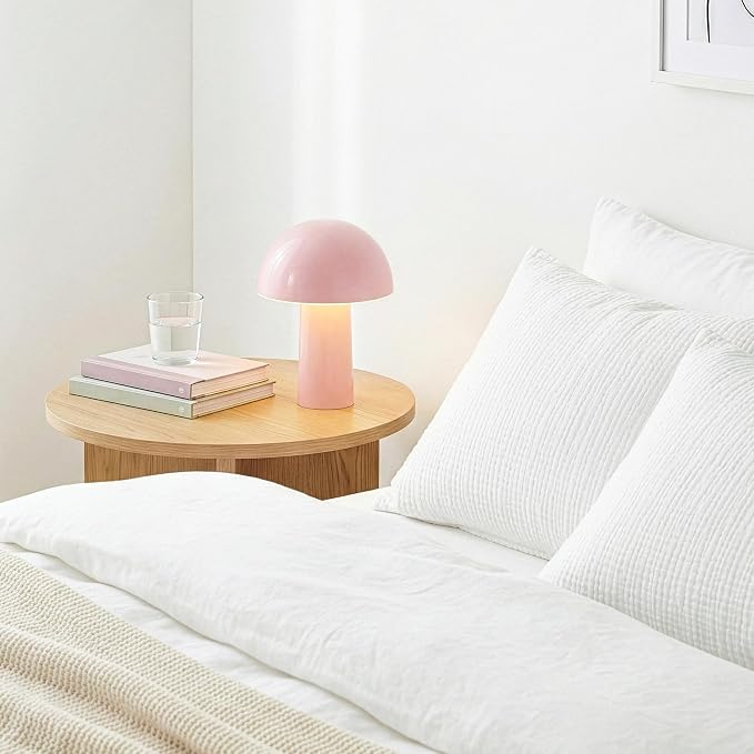 Brightech Celia Mood Lamp – 10" Touch-Controlled Mushroom Table Lamp, Cordless & Dimmable LED, Portable & Rechargeable Bedside Night Light, Sustainable Recycled Modern Patio Lamp for Home Décor – Pink