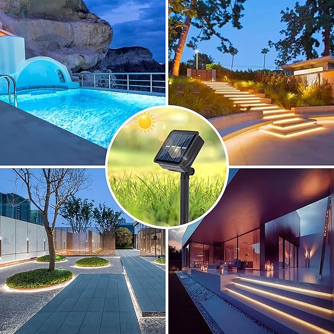 Solar LED Strip Lights Outdoor Solar Powered Rope Light Waterproof 10FT Cuttable Tape Lighting with 8 Modes for Fence, Outside, Stair, Step, Yard, Pool, Camping, Party, 1 Pack