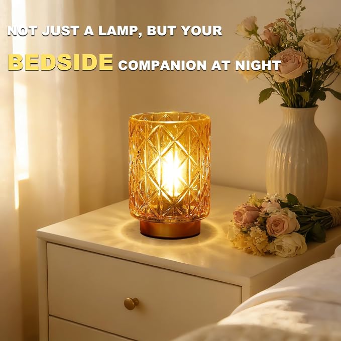 ULAROOM Battery Operated Table Lamp with Timer for Bookshelf/Bedside,Cordless Small Cozy Ambience Decorative Glass Lamps for Nightstand/Dorm/Office Cubicle/Desk/Counter Table Decor(Golden)