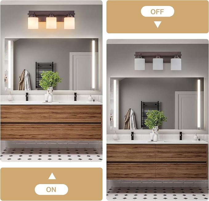 Modern Bathroom Light Fixtures Over Mirror, Vanity Lights for Bathroom Wall Sconces with Milky White Glass Shades, E26 Socket (Bulbs Not Included), 3 Light, Oil Rubbed Bronze