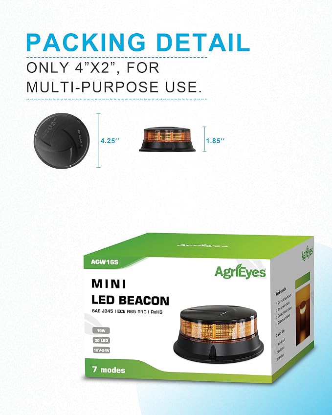 Agrieyes W16S Amber LED Beacon Lights, Emergency Strobe | Warning/Strobe Flashing