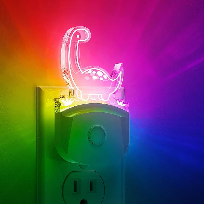 LOHAS Dinosaur Night Light for Boys, Kids Nightlight Plug in, Dusk to Dawn | LED Nursery Night Lights Plug into Wall, 3 Lighting Modes, Color Changing, RGB+Soft White 3000K, for Children, 1 Pack