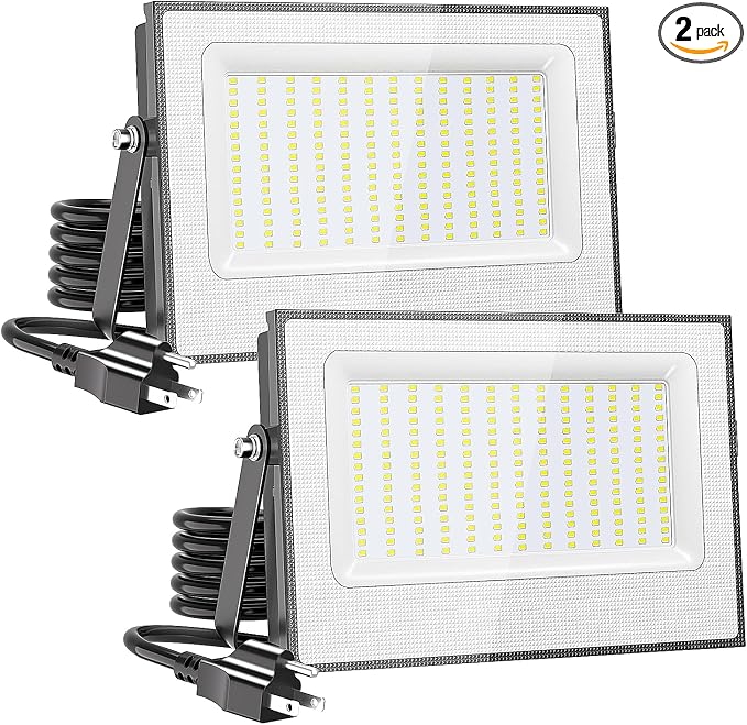 Onforu 200W Flood Lights Outdoor,19000lm Bright LED Work Light with Plug,Daylight White LED Flood Lighting,IP66 Waterproof Security Yard Lights for Yard Garage Stadium 2 Pack