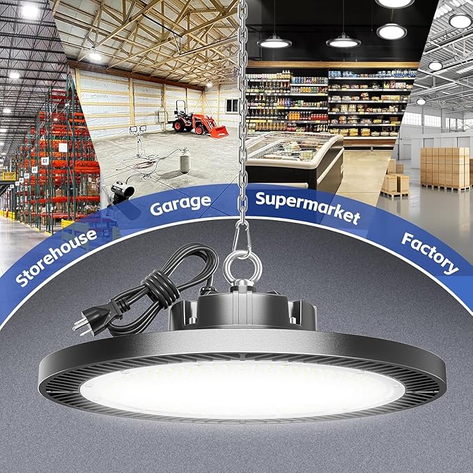 6 Pack 200W High Bay Led Shop Lights - 5000K UFO Led High Bay Light with Plug 5' Cable and Hook Ring, Shop Light UFO Barn Lights Led High Bay Lights for Garage Gym Warehouse Workshop