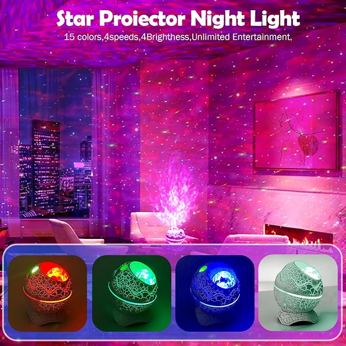XQBX Dinosaur Egg Galaxy Projector an Aurora Projector with Bluetooth Speaker & White Noise - Valentine's Gift for Her/Him, Room Decor, Soothing Sleep Aid Gifts for Teen Girls/Boys