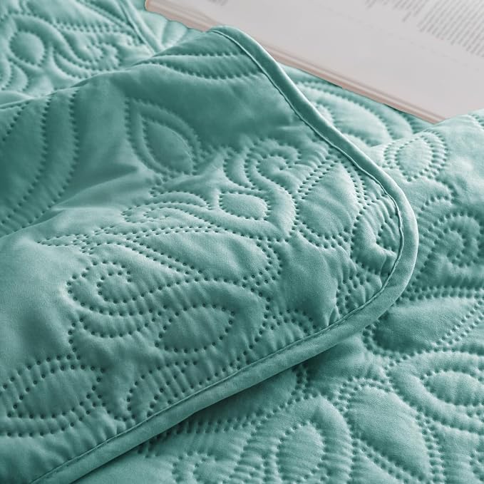 Whale Flotilla Twin Quilt Bedding Set Vintage Damask Reversible Bedspread | Suitable for Bed, 2 Pieces Turquoise Green Lightweight Breathable Quilts Twin Size, Ultrasonic Coverlet with 1 Pillow Sham
