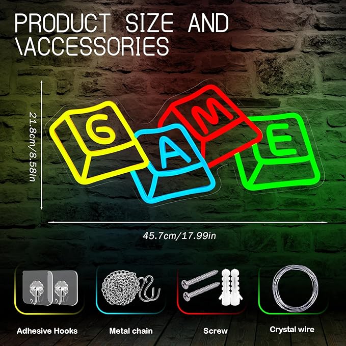 Gamer Neon Sign for Gaming Room Decor, Dimmable LED Game Neon Lights for Boys Bedroom, Teens, Man Cave Wall Decor Gifts