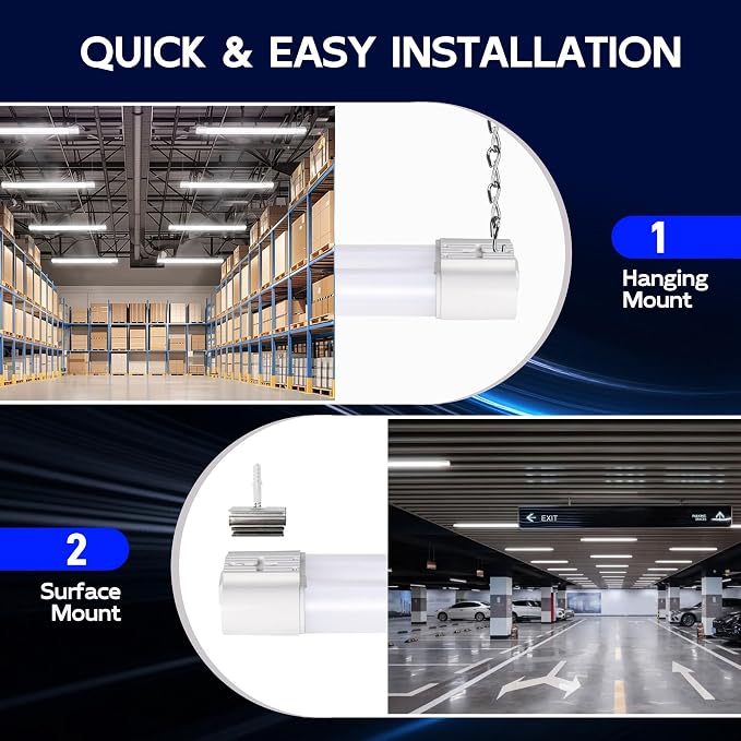 hykolity LED Shop Lights 4FT,60W(350W Equivalent),6500LM,5000K | Linkable Shop Light Plug and Play with Hanging/Surface Mount Kit,Shop Lights for Garage,Workshop,Warehouse,White,4 Pack