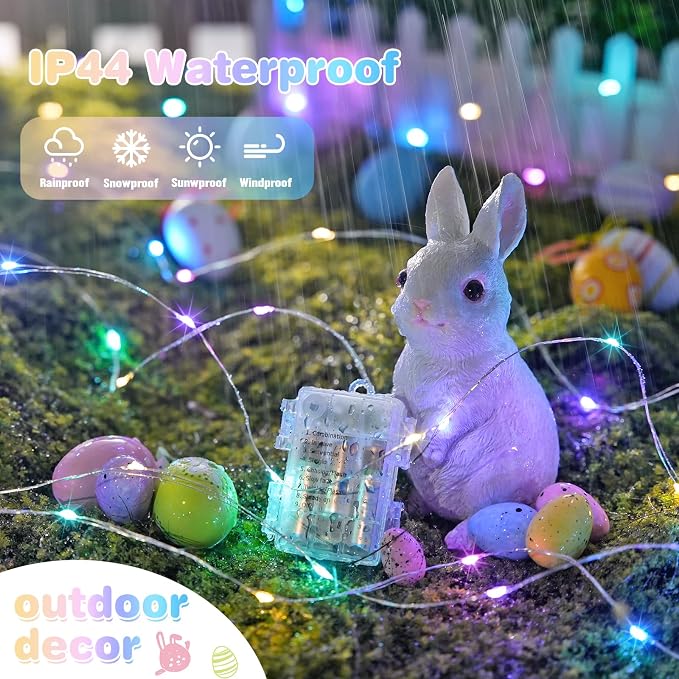 JMEXSUSS 2 Pack Pastel Fairy Lights Battery Operated, Total 200 LED 66ft | with Remote, 8 Modes, Easter lights Outdoor Waterproof, Pastel Twinkle String Lights for Xmas Bedroom Indoor Easter Decor