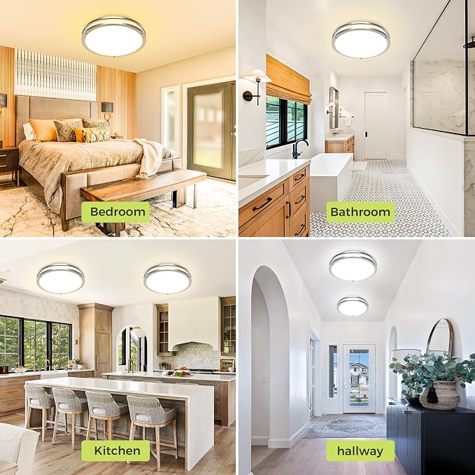 hepside 4 Pack Flush Mount Ceiling Light Fixture, Dimmable & 5CCT Ceiling Light Black, 13inch 24W 3000K 3500K 4000K 5000K 6500K Adjustable Ceiling Lamps for Kitchen Bathroom Bedroom Hallway