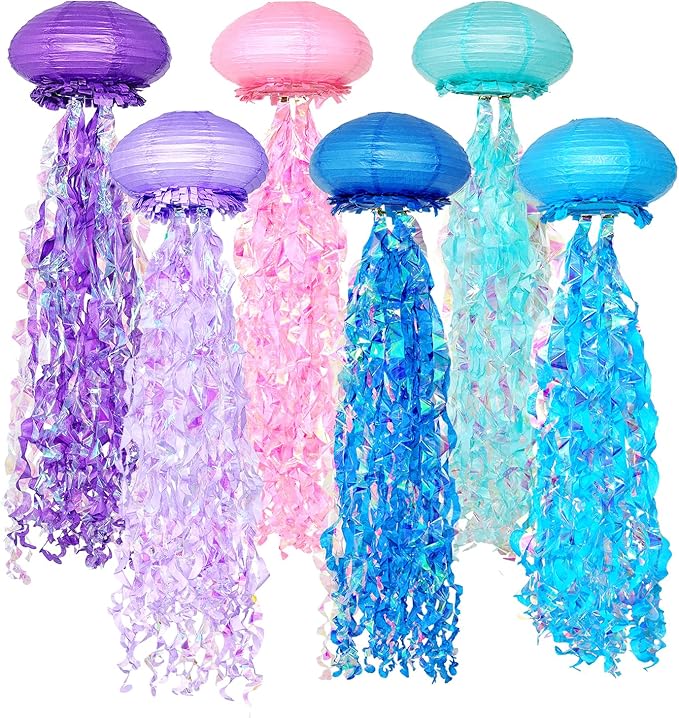 Hanging Jellyfish Lanterns Multi-Color 6 Pack - Ocean-Themed Decor for Under the Sea Mermaid Birthday Party Classroom & VBS Baby Shower Beach Theme