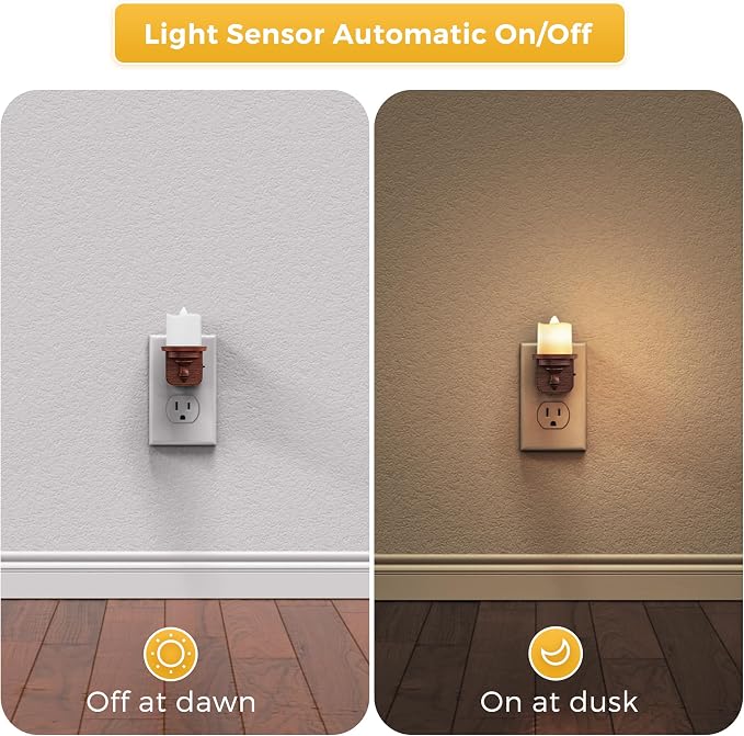 L LOHAS LED Night Light, 2 Pack Flameless Candle Night Light Plug in | Dusk to Dawn Sensor, 0-100LM Dimmable Nightlight, 3000K Soft White, Vintage Decorative Night Lights for Hallway Bathroom