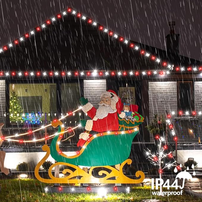 YEGUO Solar Christmas Lights Outdoor Waterproof, 2 Packs Each 33ft 100 LED Rope Lights, 8 Modes Fairy String Lights in Clear Thin Tube for Camping Fence Patio Garden Trampoline Deck(Red and White)