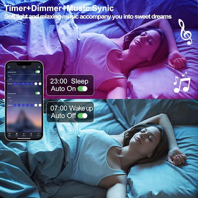 Motion Sensor LED Light Strip 2 x 10ft Under Bed Lights, RGB 3 Mode Motion Activated Bed Light with Music Sync and Timer, Dimmable Color Changing LED Lights for Bedroom Father Day Gifts