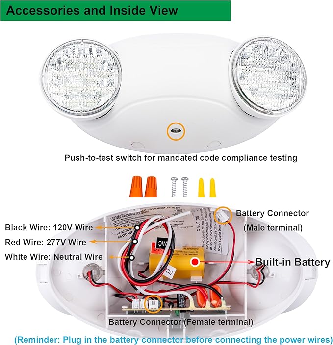 LIT-PaTH LED Emergency Lighting Fixtures with 2 LED Bug Eye Heads and Back Up Batteries- US Standard Exit Light, UL 924 and CEC Qualified, 120/277 Voltage, White, 12-Pack