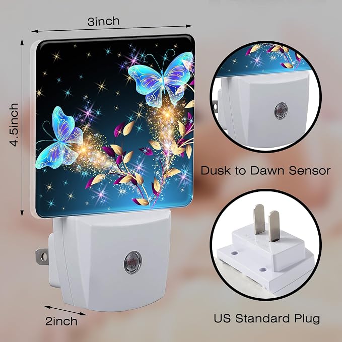 Magical Butterflies with Flowers Night Light Plug into Wall, Glitter Sparkle Butterfly Dusk to Dawn Night Light Plug in,0.5w Energy Saving Sleep Friendly NightLight for Kids Boys Girls Home Decor