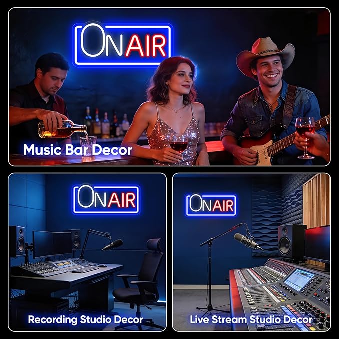 On Air LED Neon Sign, USB Powered Dimmable Decor Light for Music Recording Studio, Podcast Background, Bar Pub Club Garage, Home Party & Wall Decor, Perfect LED Gift (16.1" x 7.4")