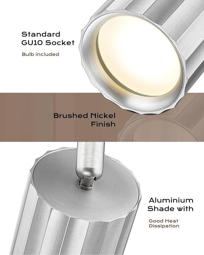 FEMILA Track Lights Ceiling Mount, Brushed Nickel Finish, 3 Bulbs Included | Flexible 3-light track lighting kit for bedrooms, home offices