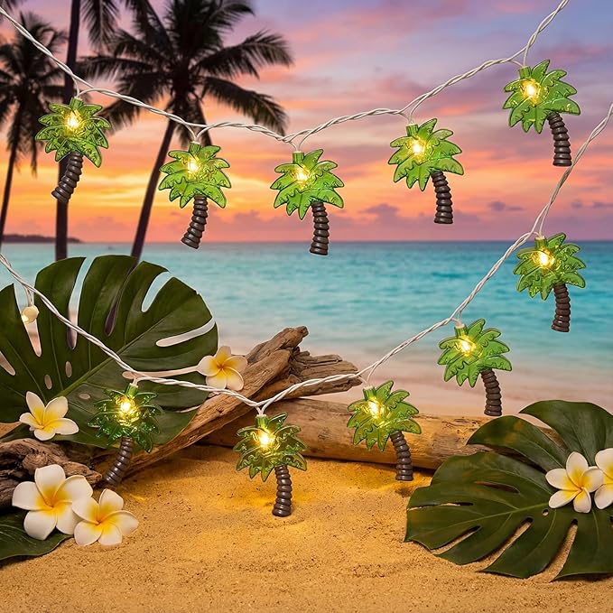 8.5Ft Palm Tree String Lights Outdoor, Waterproof Patio Palm Tree Lights String with 10 Mini Incandescent Lights, Summer Beach Theme String Lights for Indoor Bedroom Christmas Party Decor, White Wire