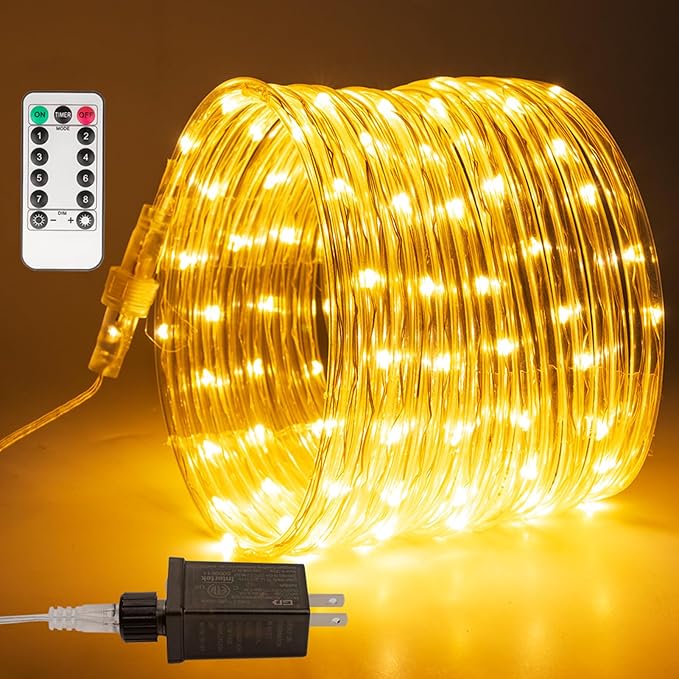 Connectable Rope lights Plug in165FT 500 LEDs Rope Lights,including 5Packs 33FT 100LEDs Tube Lights,Waterproof 8 Modes Remote String Light for Outdoor Indoor Patio Backyards Garden,Warm White