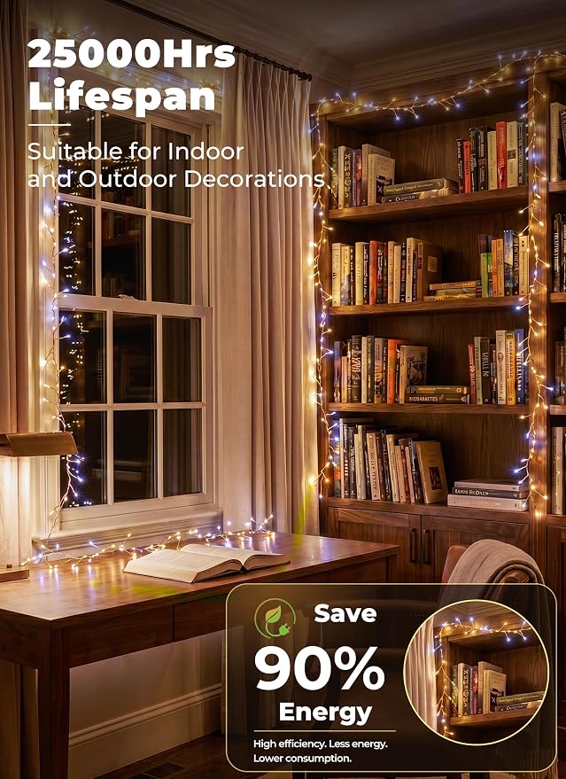 Fairy Lights Plug in for Bedroom Indoor Outdoor | 10FT 200-LED Twinkle String Lights for Wreath Window Wedding Christmas Tree Classroom Party Decor
