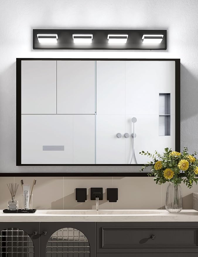 VOLISUN Modern 30-Inch 4-Light Black LED Bathroom Vanity Light Fixtures Over Mirror, 5CCT Dimmable, ETL Certificated