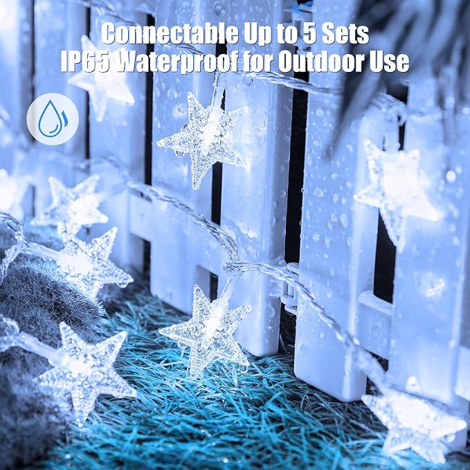 Minetom 33ft Plug in Star String Lights with Remote, White | Remote and Timer, Waterproof for Bedroom Tent Loft Bed Window Backyard Patio Porch Balcony Staircase Party Decor