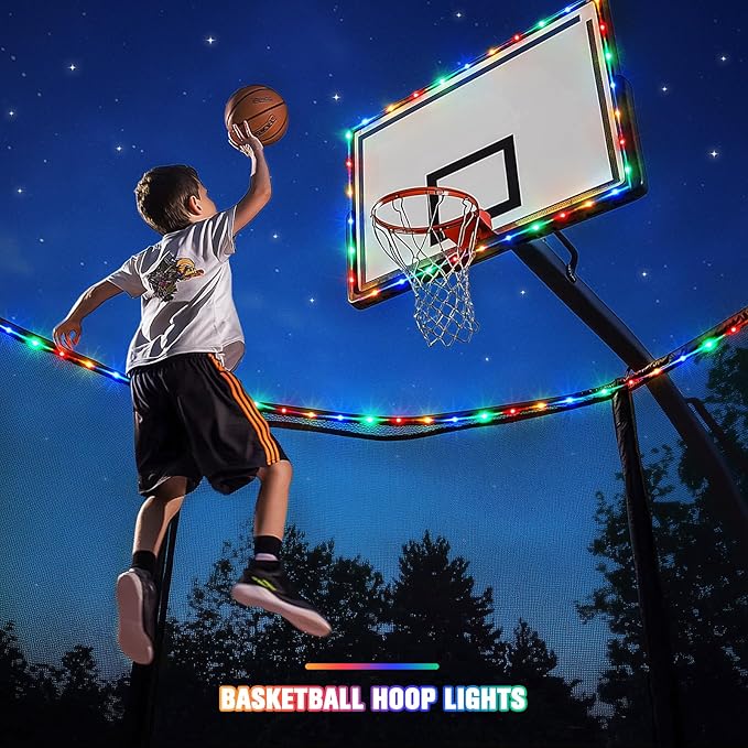 JMEXSUSS Trampoline Accessories 200 LED Trampoline Lights, 66ft IP 65 Waterproof Solar Camping Lights Outdoor, 8 Modes Solar Rope Light for Ladder Slide Tent Camp(Multicolor)