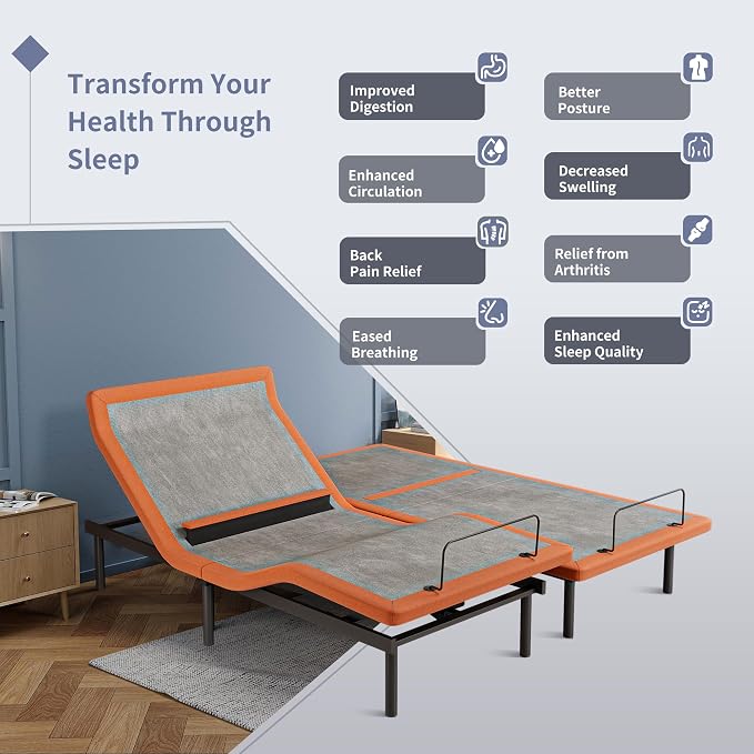 ESHINE Queen Adjustable Bed Frame with Lumbar Support Smart App | Bed Base, Head-Pillow-Tillt, Under Bed Light, Dual USB, Zero Gravity, Ergonomic Incline, Wireless Remote, 6000 Series