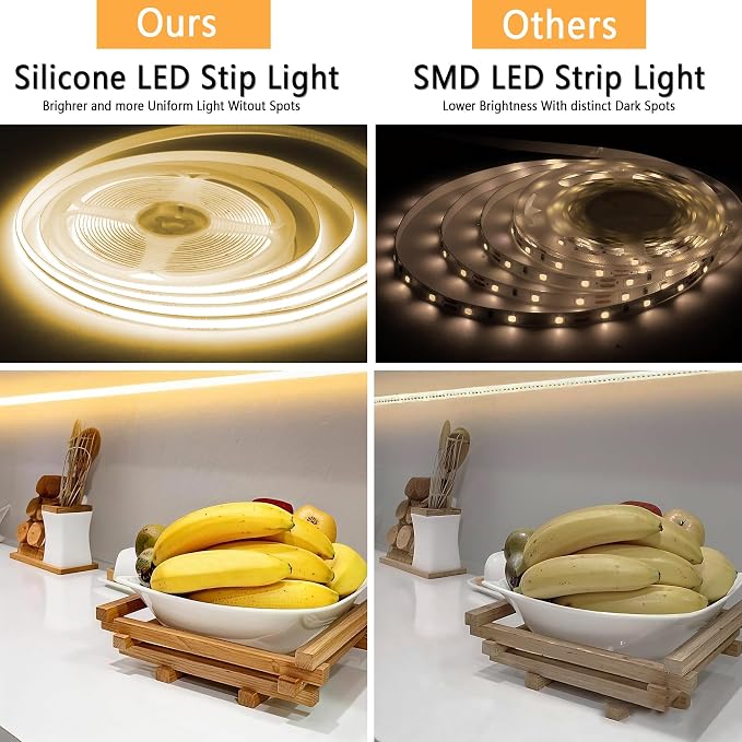 COB Warm White 10Ft LED Strip Lights 24V Super Bright LED Rope Lights Dimmable Flexible High CRI95+ Light Strip for Bedroom,LED lights Strip Under for Cabinet Kitchen Decor DIY,Under Cabinet Lights