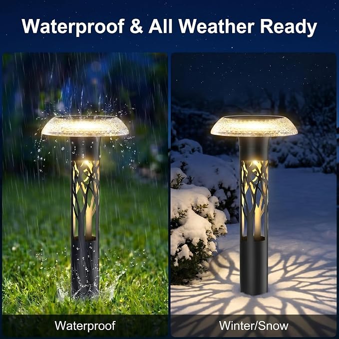 Eyrosa Solar Pathway Lights, Large Outdoor Garden Decor Stainless Steel Lights with Elegant Pattern, Dual-Zone Lighting, 8 Color Modes, IP55 Waterproof Landscape Lighting for Yard Walkway, 6 Pack