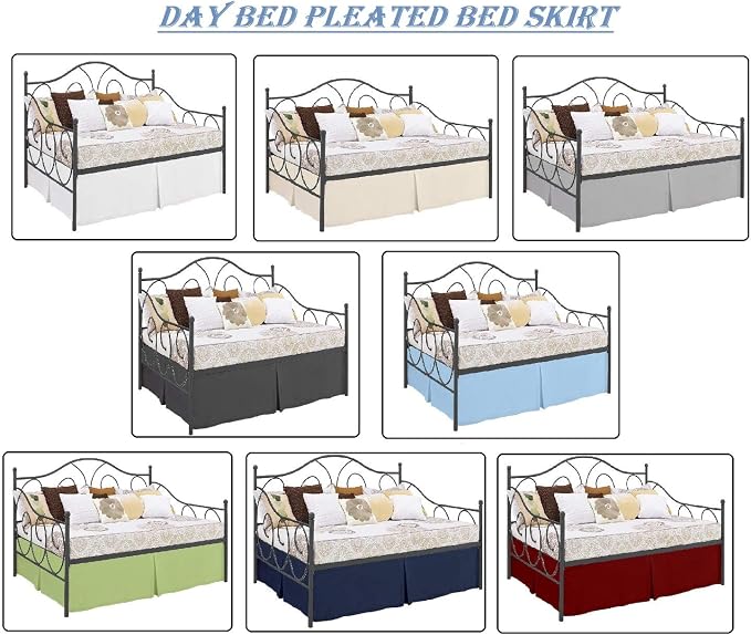Pleated Bed Skirt with Split Corners for Daybeds - Three Side Coverage - Made with Brushed Microfiber, (Twin Size, Light Grey Solid)/18 Inch Drop