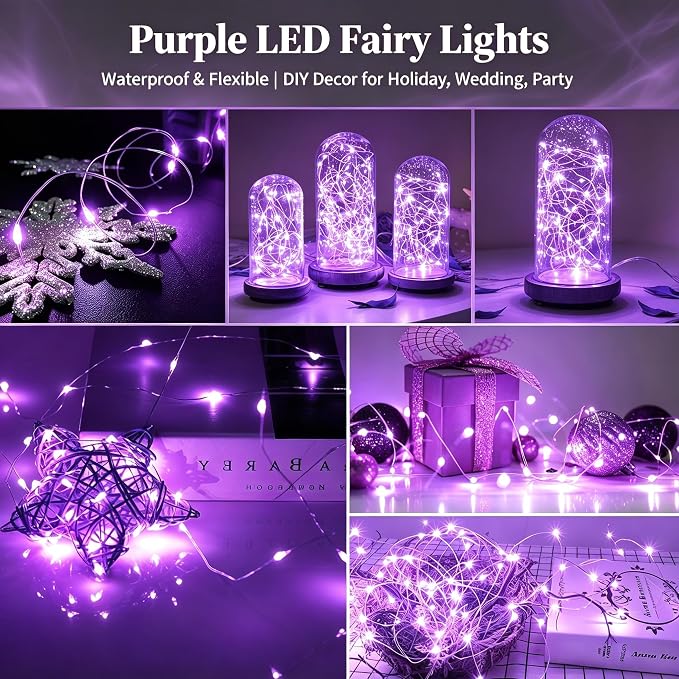 AIKEI 12 Pack LED Fairy Lights Battery Operated, Mini String Lights Waterproof 7ft 20 Led Firefly Starry Lights for Wedding Party Bedroom Garden Christmas Decoration Purple
