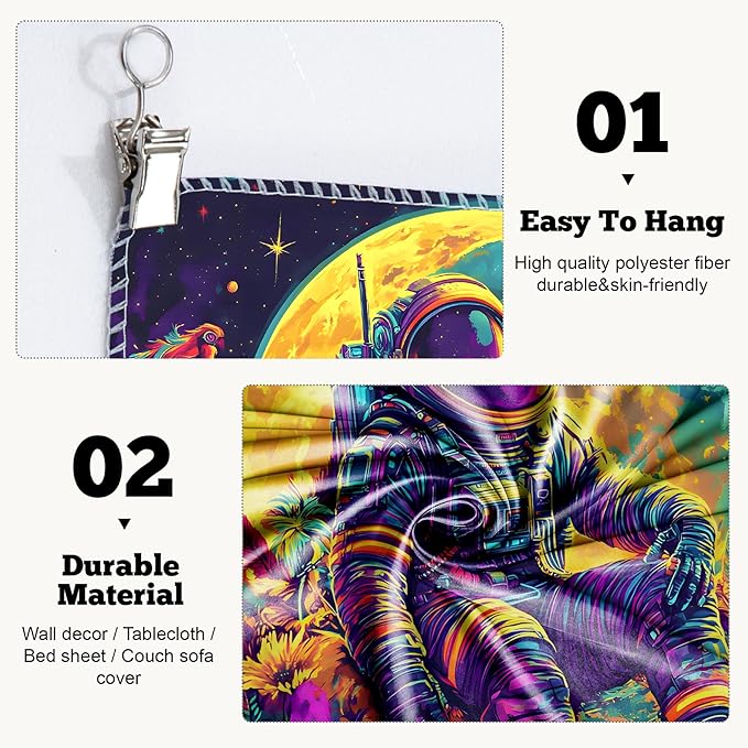 BVBOX Blacklight Space Astronaut Tapestry UV Reactive Galaxy Planet Glow in Dark Tapestries Black Light Poster Neon Wall Hanging Art for bedroom Living Room (Astronaut & Moon-1M)