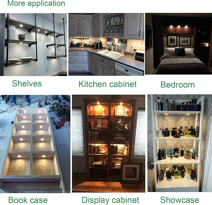 AIBOO 12V LED Under Cabinet Lighting Kit 3 Packs Slim Aluminum Puck Lights with 2-Way Switch All Accessories Included for Counter Closet Lighting 6W (Natural White)