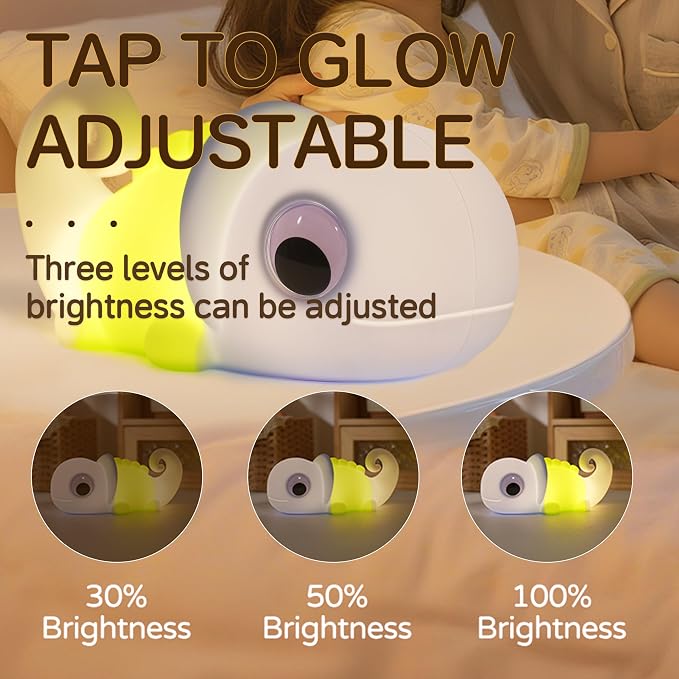 Night Light for Kids, Cute Soft Silicone Chameleon Lamp, Dimmable Timer Nursery Portable Kawaii Lamps, Bedside Lamp for Baby Toddler Adult(Chameleon - Purple)