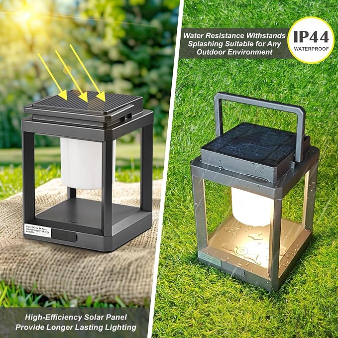 Solar Outdoor Table Lamp: Outdoor Lanterns for Patio Waterproof,Portable Rechargeable Solar Lamp