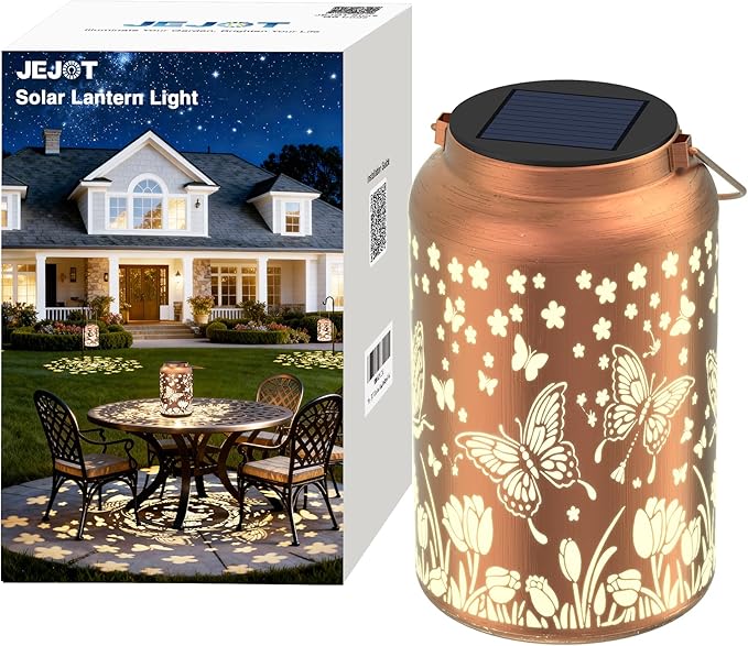 Solar Lanterns Outdoor Waterproof,Butterfly Solar Lantern Gift for Women Girl Mom Grandma,Valentine Gifts,Metal Hanging Solar Lantern for Yard,Garden,Porch Landscape Deconrations-1 Pack