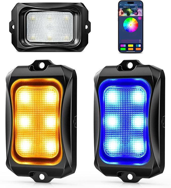 MICTUNING C2+ RGB+IC Chasing Color Rock Lights, IP68 Waterproof, 2 pcs Replace Rock Neon Light (Not Inlcude Controller)
