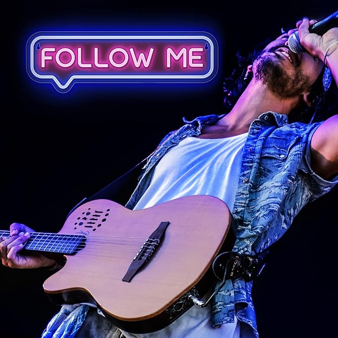 Lumoonosity Follow Me Neon Sign - USB Powered Follow Me Neon Lights for Streamers/Influencers/Gamers – Blue&Pink Led Signs for Wall, Bedroom, Game Room Decor – Live Streaming Neon Signs - 16.5 * 4.7-inch