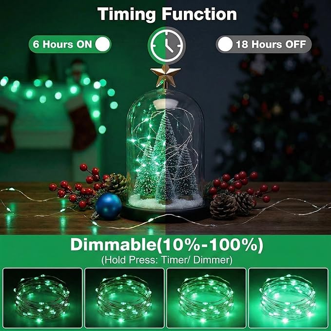 16FT 50 LED St. Patrick's Day Fairy Lights with Timer, 8 Modes USB Mini Twinkle Light Battery Operated, Small String Lights for Wreath Vase Bedroom DIY Party Decorations-Green