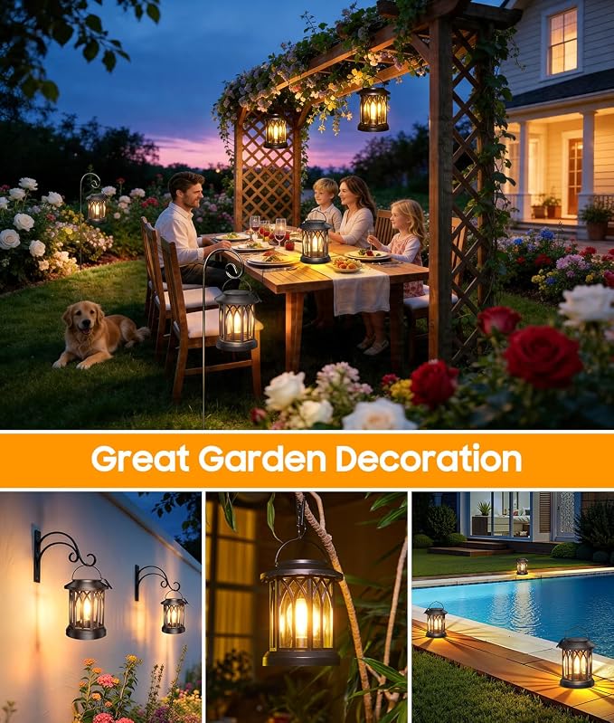Solar Lantern Outdoor Lights with Metal Hooks, 6 Pack Upgraded Solar Lanterns Outdoor Waterproof, Hanging Solar Lights for Outside Decorative Yard Patio Path Porch Garden Decor