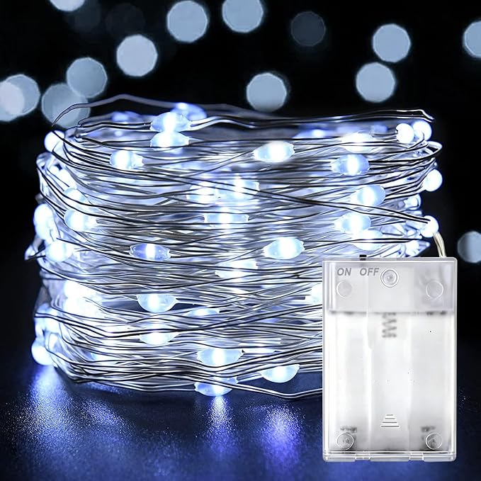 LED Fairy Lights Battery Operated 20FT 60 LEDs Silver Wire String Lights Twinkle Lights Starry Fairy String Lights for Bedroom Christmas Wedding Party Indoor Outdoor Decorations, Cool White