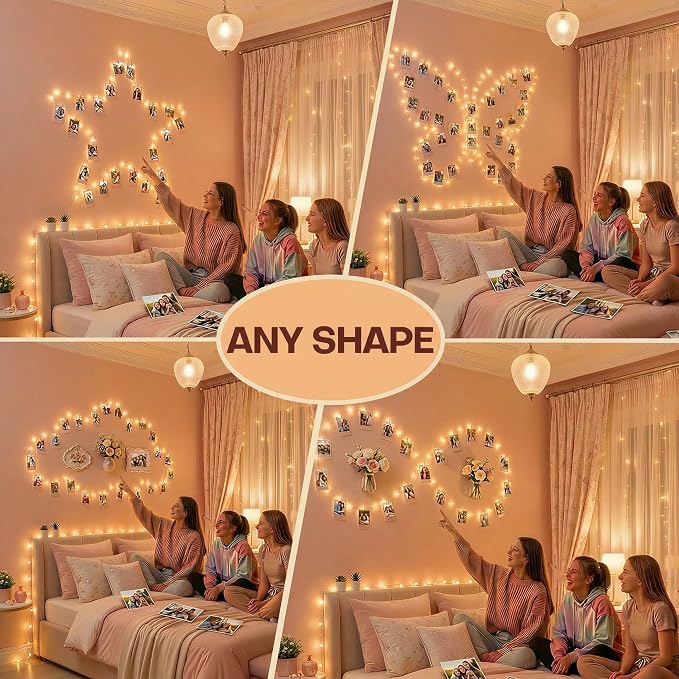 Teen Girl Room Decor with Photo Light: Battery Operated 33Ft 100LED Fairy Lights with Clips for Pictures with Timer, String Light with 50 Clear Clips for Christmas Bedroom Dorm Décor