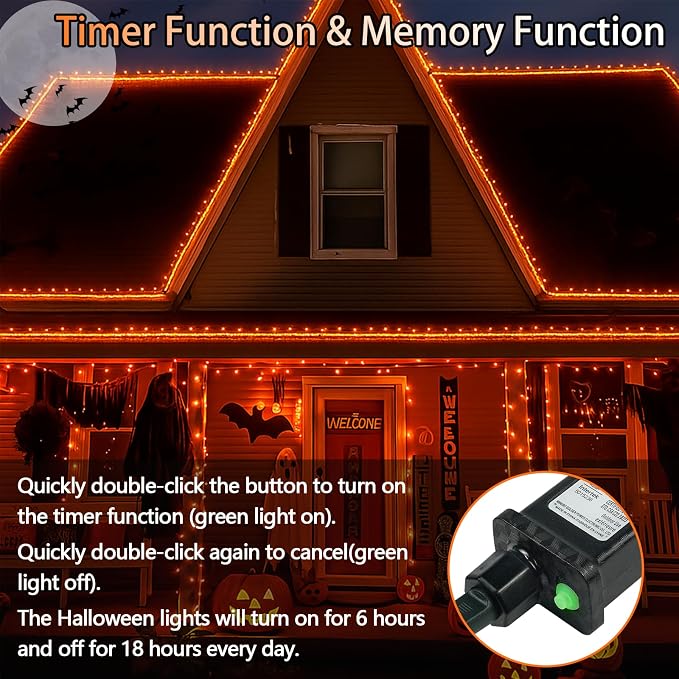 200 LED Connectable String Lights, 66FT Christmas Lights Outdoor Indoor | Orange, 13 Modes, Timer, Clear Wire Waterproof Twinkle Fairy Lights Plug in for Halloween Bedroom Patio Xmas Tree Decor
