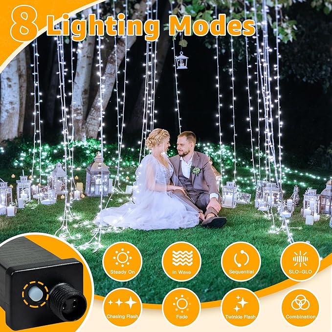 Ollny 120LED 40FT String Lights, Cool White Plug in Fairy Lights with Timer 8 Modes, Waterproof Connectable Indoor Light for Bedroom Wedding Classroom Outdoor Holiday Party Decorations