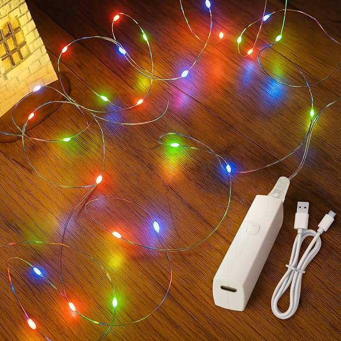 Multicolor Fairy Lights Battery Operated, Twinkle Lights with Timer, Mini LED String Lights for Bedroom, Christmas Decorations, Wedding, Centerpiece Table Decor (5M/16FT Multicolor)